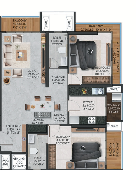 2 BHK Floor Plan